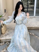 BXOXO party look inspos Autumn Print Midi Dress for Women Elegant V-neck Lantern Sleeve Lace Patchwork Vestidos Mujer Vintage Chic Tie Dye Clothing New